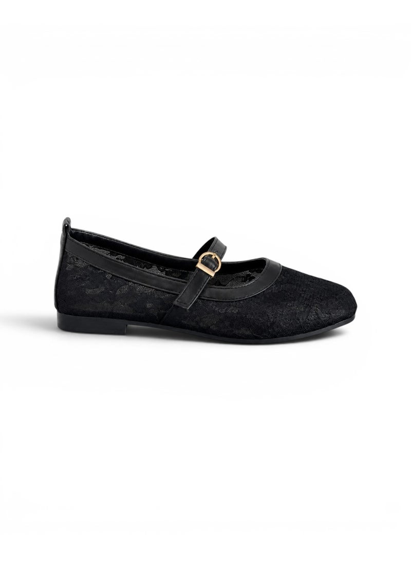 LIFESTYLISH Ballerina flat Leather Tulle BF-810 - Black - Image 2