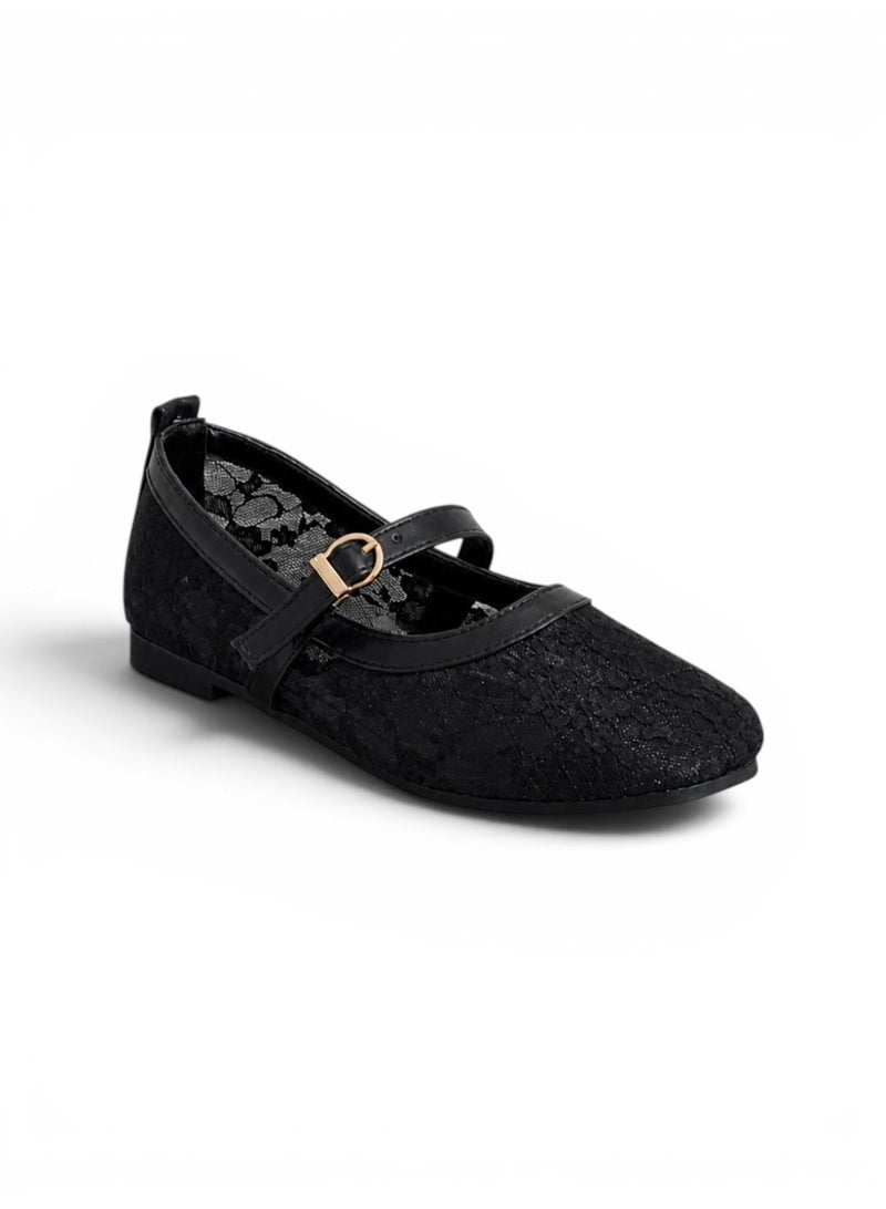 LIFESTYLISH Ballerina flat Leather Tulle BF-810 - Black - Image 3