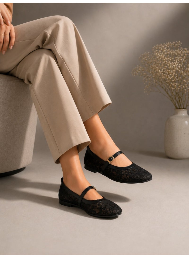 LIFESTYLISH Ballerina flat Leather Tulle BF-810 - Black - Image 4