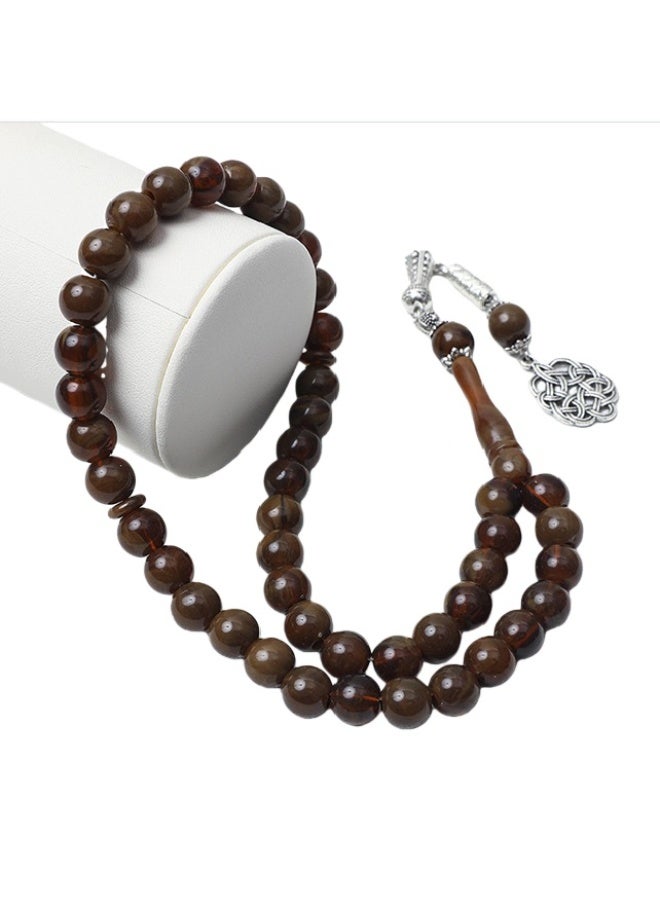 Soofam Vintage Style Resin Muslim Prayer Beads Islamic Jewelry for Daily Worship and Rituals, 45 pieces of 10MM acrylic beads, long hanging tassel prayer beads (Brown) - Image 1