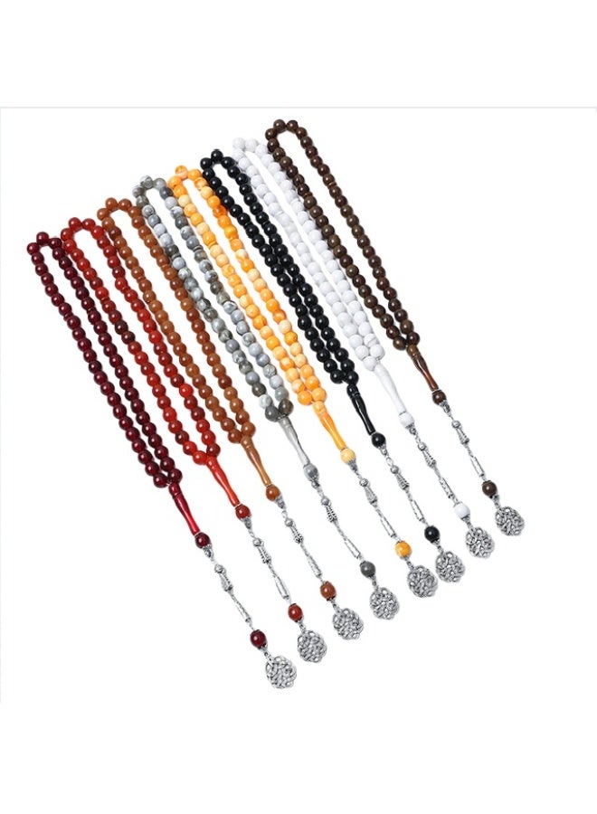 Soofam Vintage Style Resin Muslim Prayer Beads Islamic Jewelry for Daily Worship and Rituals, 45 pieces of 10MM acrylic beads, long hanging tassel prayer beads (Brown) - Image 2
