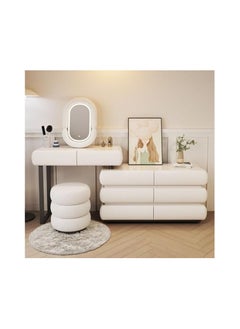 AWD Dressing Table, Makeup Desk, Elegant Solid Wood Bedroom Vanity Table with Smart Lighted Mirror, Side Chest of Drawers and Chair, for Bedroom Girls Women's Gift Essential Bedroom Furniture 120cm.  - Image 1