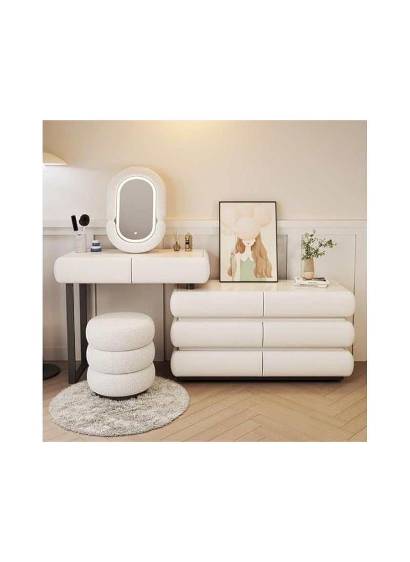 AWD - Dressing Table, Makeup Desk, Elegant Solid Wood Bedroom Vanity Table with Smart Lighted Mirror, Side Chest of Drawers and Chair, for Bedroom Girls Women's Gift Essential Bedroom Furniture 120cm. - Image 1