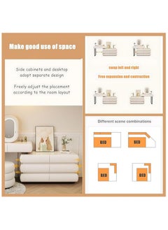 AWD Dressing Table, Makeup Desk, Elegant Solid Wood Bedroom Vanity Table with Smart Lighted Mirror, Side Chest of Drawers and Chair, for Bedroom Girls Women's Gift Essential Bedroom Furniture 120cm.  - Image 5