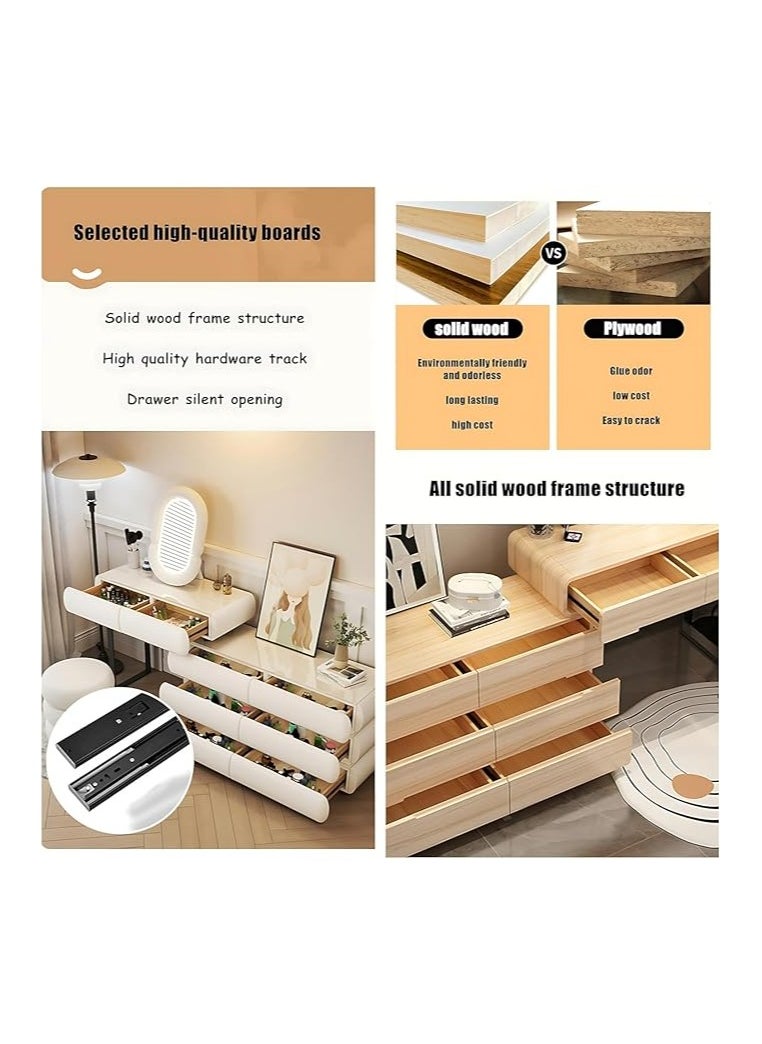 AWD - Dressing Table, Makeup Desk, Elegant Solid Wood Bedroom Vanity Table with Smart Lighted Mirror, Side Chest of Drawers and Chair, for Bedroom Girls Women's Gift Essential Bedroom Furniture 120cm. - Image 1