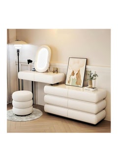 AWD Dressing Table, Makeup Desk, Elegant Solid Wood Bedroom Vanity Table with Smart Lighted Mirror, Side Chest of Drawers and Chair, for Bedroom Girls Women's Gift Essential Bedroom Furniture 120cm.  - Image 2