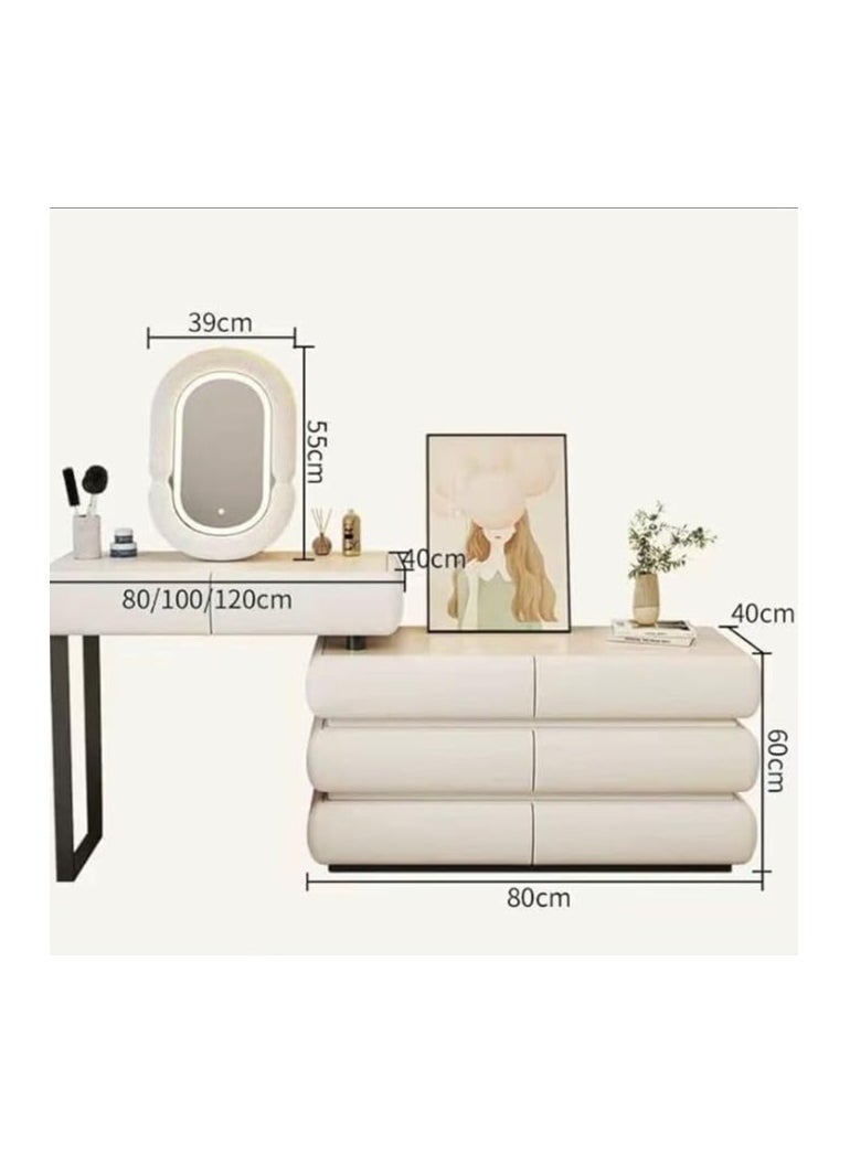 AWD - Dressing Table, Makeup Desk, Elegant Solid Wood Bedroom Vanity Table with Smart Lighted Mirror, Side Chest of Drawers and Chair, for Bedroom Girls Women's Gift Essential Bedroom Furniture 120cm. - Image 1