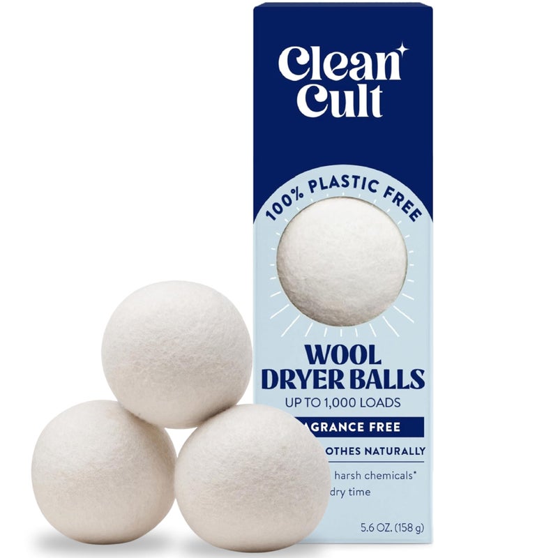 Cleancult Wool Dryer Balls (3 Count) - Made from 100% New Zealand Wool - Biodegradable Dryer Balls - Shorten Dry Times, Soften Clothes, and Stop Static Cling - Lasts up to 1000 Loads - Image 1