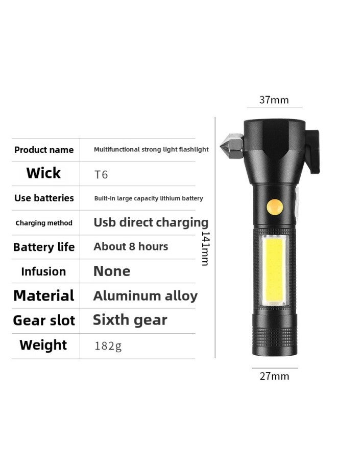 Safety Hammer Ten In One Multi-function Flashlight Car Self-rescue Broken Window Hammer Fire Emergency Outdoor Strong Flashlight-Color:Safety Hammer Aluminum Alloy (black)  - Image 3
