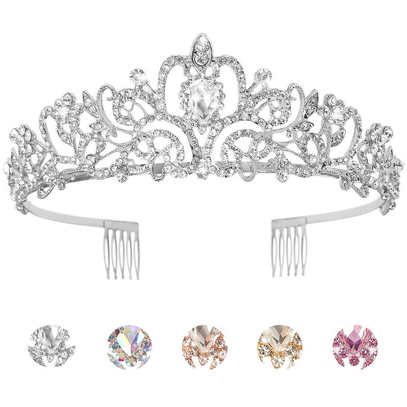 KICOSY Silver Tiara and Crown for Women  Princess Crystal Crown for Girls Birthday  Bride Tiara