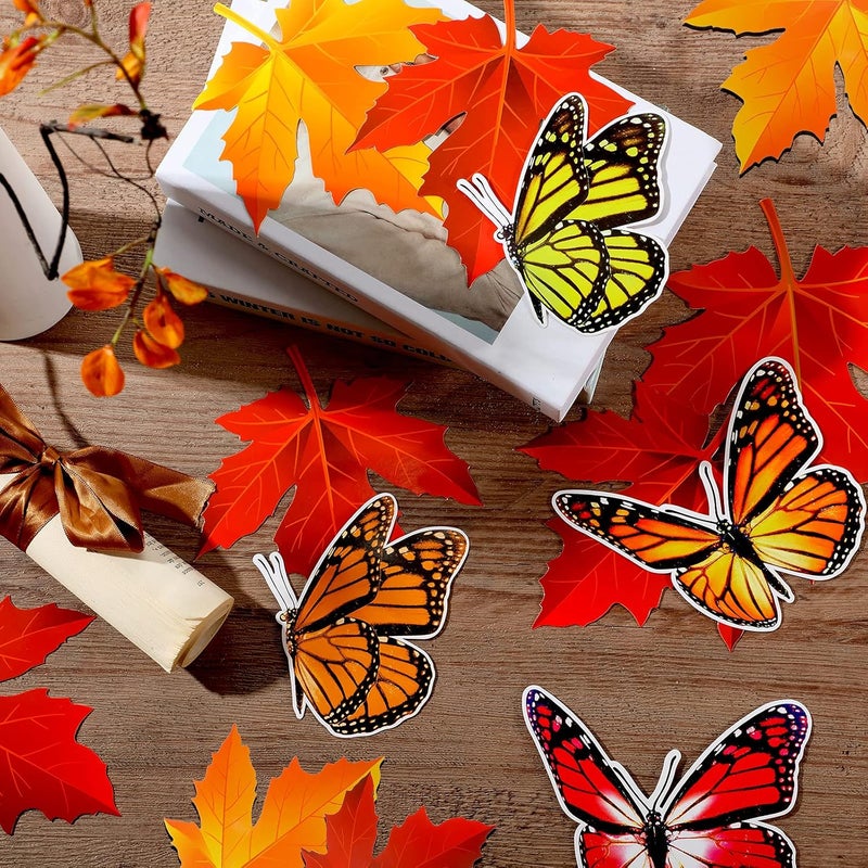 comfrt 60 Pieces Big Tree Bulletin Board Set with Leaves and Butterflies, Woodland Whimsy Decor 70 x 55 Inch with 180 Pieces Removable Glue Point Dots for Classroom Decoration (Red and Yellow Leaves) - Image 4