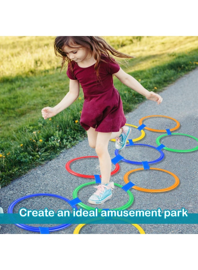 10 قطع من حلقات بلاستيكية متعددة الألوان مقاس 42 سم، ألعاب حلقات، لعبة حلقات القفز، و10 موصلات للاستخدام الداخلي أو الخارجي - مجموعة لعب إبداعية ممتعة للبنات والأولاد - Image 5
