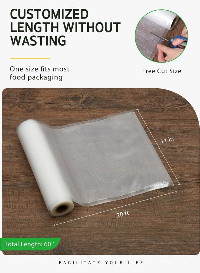 Syntus Vacuum Sealer Bags for Food, 3 Rolls 11" x 20' Commercial Grade Bag Rolls, BPA Free Food Vac Bags for Storage, Meal Prep or Sous Vide - Image 2