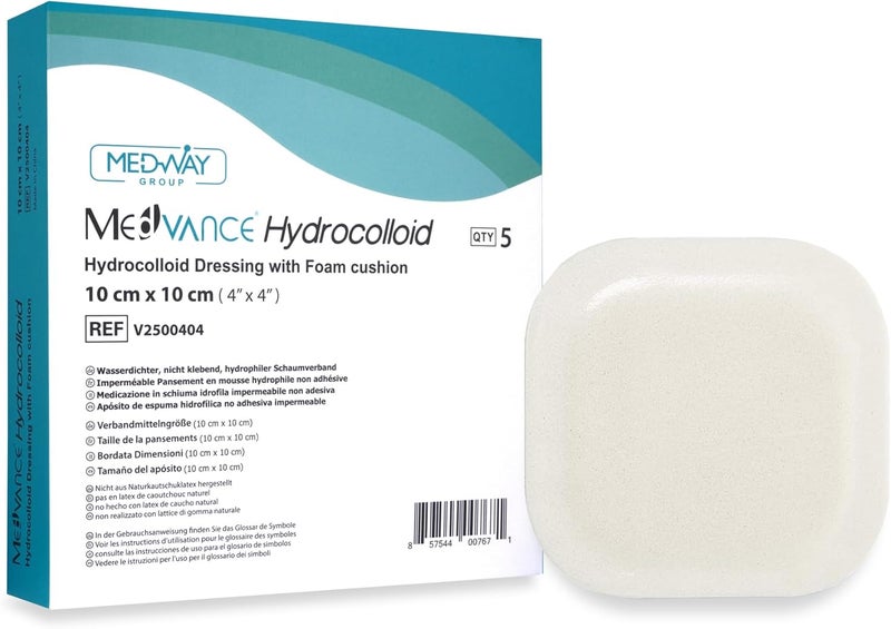 MedVance TM Hydrocolloid Bordered Hydrocolloid Adhesive Dressing with Foam Cushion 4X 4 Box of 5 dressings - Image 1