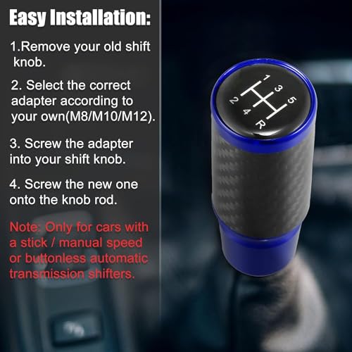 aakichi 5 Speed Pattern Universal Aluminum Modified Shift Knob Manual Stick Gear Shift Knob for Cars with 3 Adapters M8 M10 M12 Carbon Fiber Pattern (Black) - Image 3