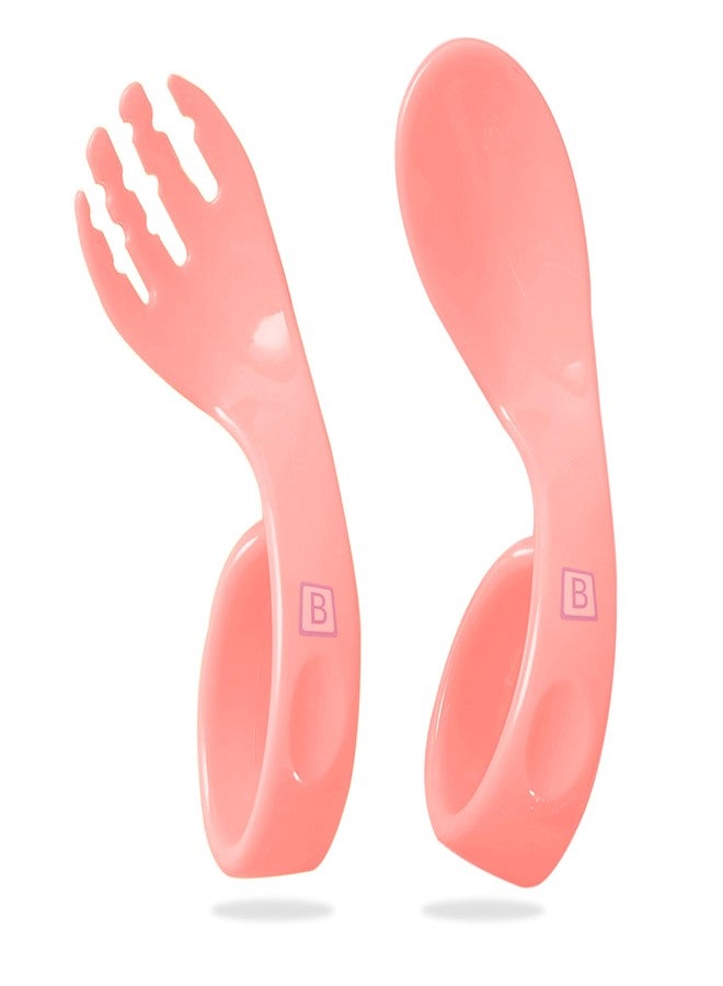 Bembika Baby Training Spoon Curved Spoon, Baby Silicone Training Spoon for Baby, Baby Spoon and Fork Set, Baby Spoon Feeding (Coral). - Image 1
