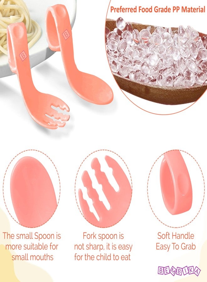 Bembika Baby Training Spoon Curved Spoon, Baby Silicone Training Spoon for Baby, Baby Spoon and Fork Set, Baby Spoon Feeding (Coral). - Image 2