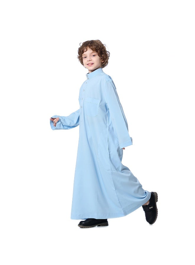 Hanyimidoo Arabic Thobe For Muslim Boys Robes Long Sleeve Kaftan With Pockets Solid Color Middle East Abayas Dubai Clothing - Image 3