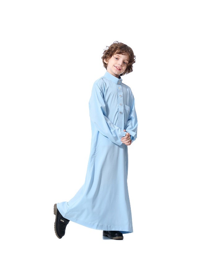 Hanyimidoo Arabic Thobe For Muslim Boys Robes Long Sleeve Kaftan With Pockets Solid Color Middle East Abayas Dubai Clothing - Image 4