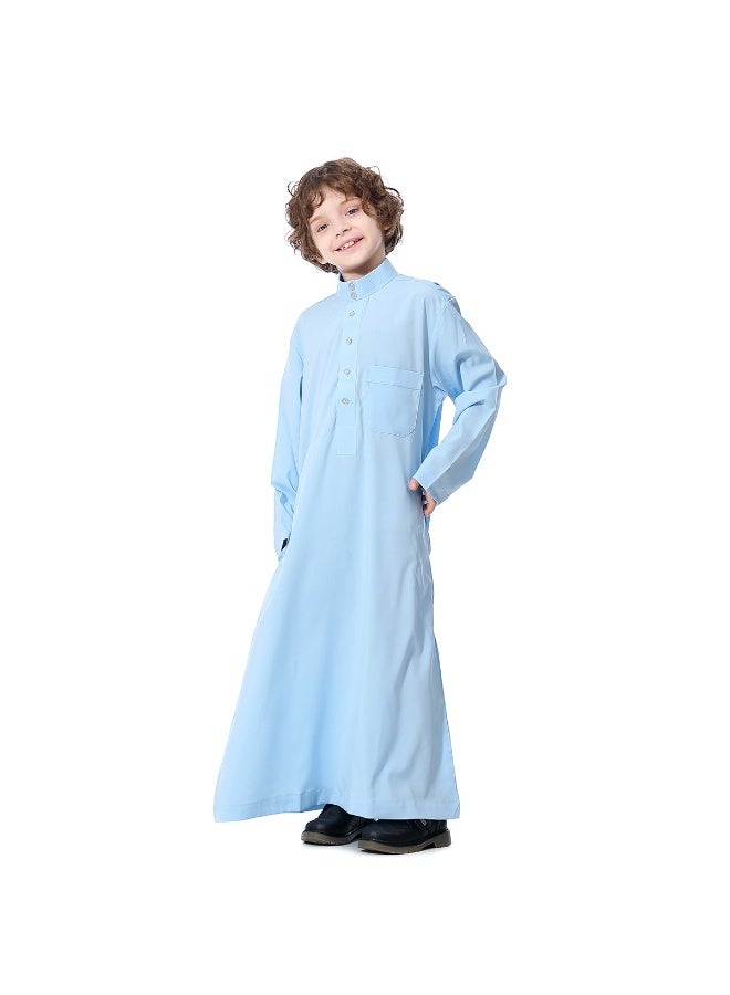 Hanyimidoo Arabic Thobe For Muslim Boys Robes Long Sleeve Kaftan With Pockets Solid Color Middle East Abayas Dubai Clothing - Image 1