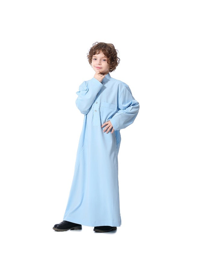 Hanyimidoo Arabic Thobe For Muslim Boys Robes Long Sleeve Kaftan With Pockets Solid Color Middle East Abayas Dubai Clothing - Image 2