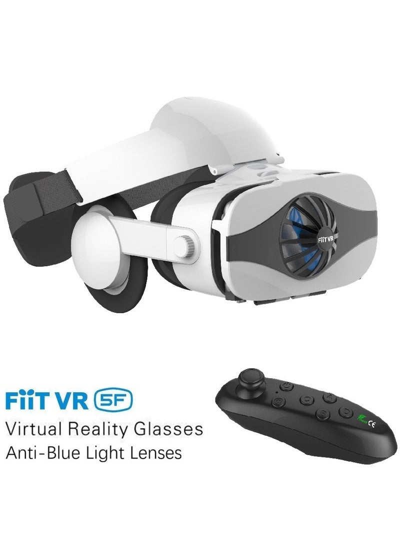 general Classic VR Goggles FIIT VR 5F+Controller Virtual Reality VR Headset 3D Glasses Fan Cooling for Movies & Video Games, Compatible with Android, iOS, HarmonyOS, Smartphone within 4.0-6.3inch Screen Pupil Distance Adjusting Function, IMAX Cinema/360°View/3D Games, Lightweight, Comfortable Material, Ergonomic Design, Mini Fan Physical Cold Wind Phone Cooling - Image 1