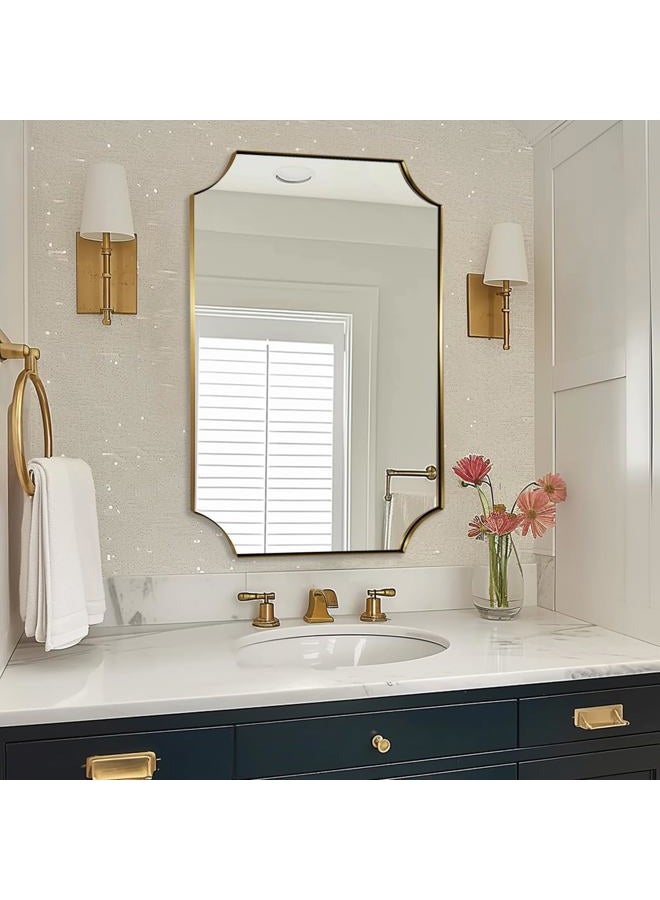 ANDY STAR Brushed Gold Rectangle Mirror, 24x36 Inch Scalloped Bathroom Mirror, Unique Rectangular Mirror with Scalloped Design, Anti-Rust Stainless Steel Frame Deep 1" - Image 1