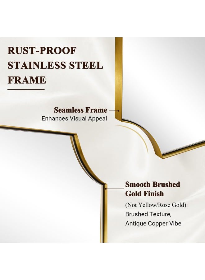 ANDY STAR Brushed Gold Rectangle Mirror, 24x36 Inch Scalloped Bathroom Mirror, Unique Rectangular Mirror with Scalloped Design, Anti-Rust Stainless Steel Frame Deep 1" - Image 4