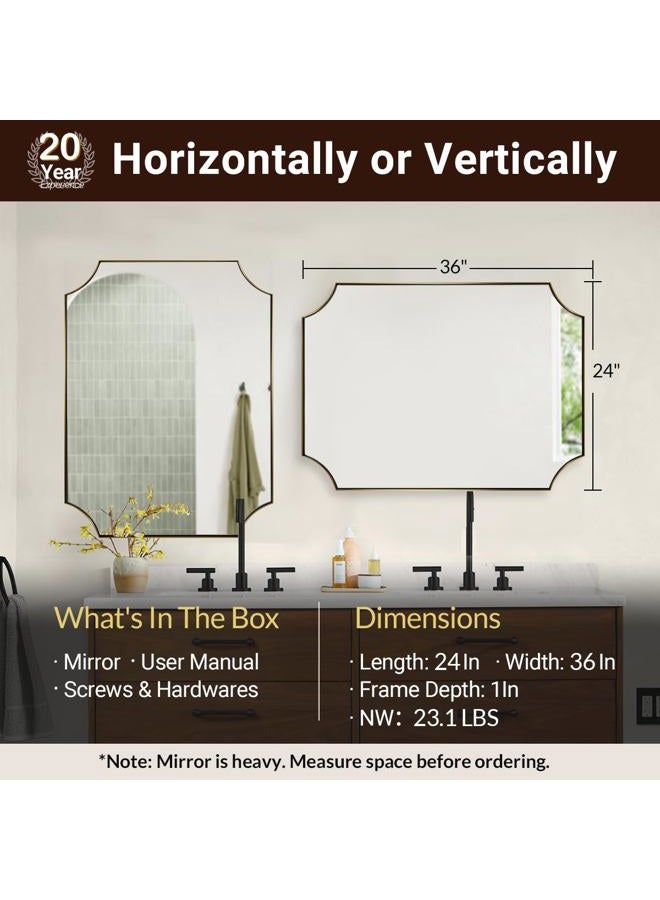 ANDY STAR Brushed Gold Rectangle Mirror, 24x36 Inch Scalloped Bathroom Mirror, Unique Rectangular Mirror with Scalloped Design, Anti-Rust Stainless Steel Frame Deep 1" - Image 2