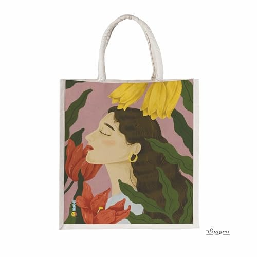 Sangra Canvas Reusable Bags for School, College, Lunch Bag for Office for Men and Women, Grocery Shopping Bag, Multi-Purpose Bag, Sturdy Handle With Zipper Lock (Pack of Two) (Lady) - Image 2
