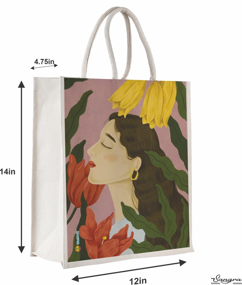 Sangra Canvas Reusable Bags for School, College, Lunch Bag for Office for Men and Women, Grocery Shopping Bag, Multi-Purpose Bag, Sturdy Handle With Zipper Lock (Pack of Two) (Lady) - Image 3