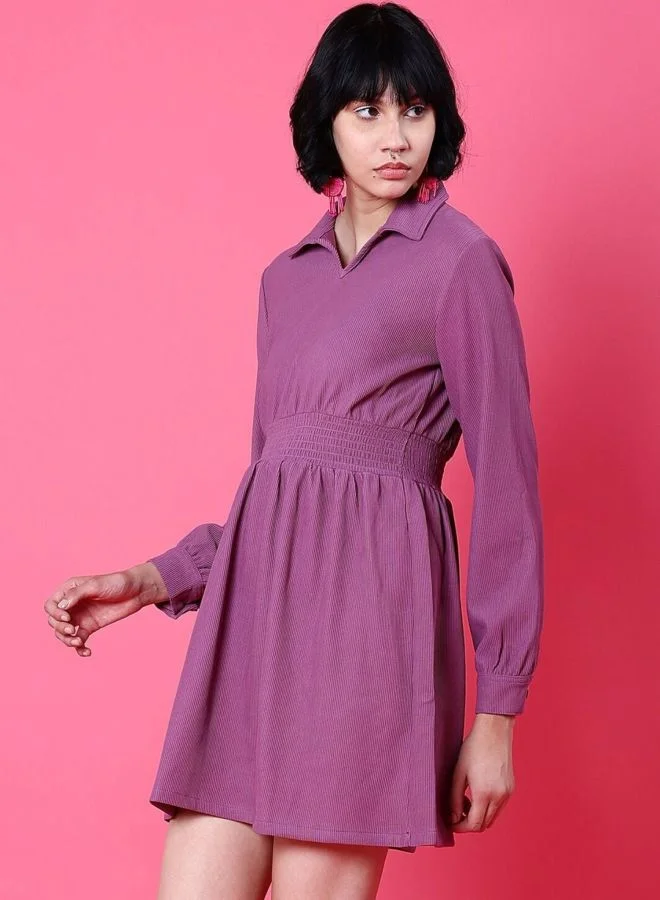 Freehand  Women Fit and Flared Solid V-Neck Long Sleeve Dress for Women | Best Price UAE