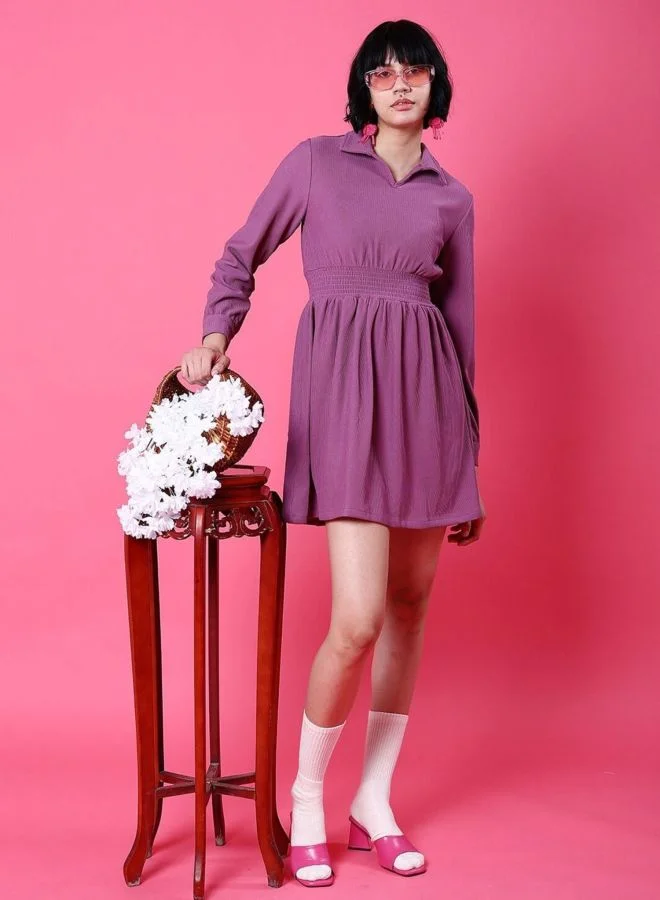 Freehand  Women Fit and Flared Solid V-Neck Long Sleeve Dress for Women | Best Price UAE