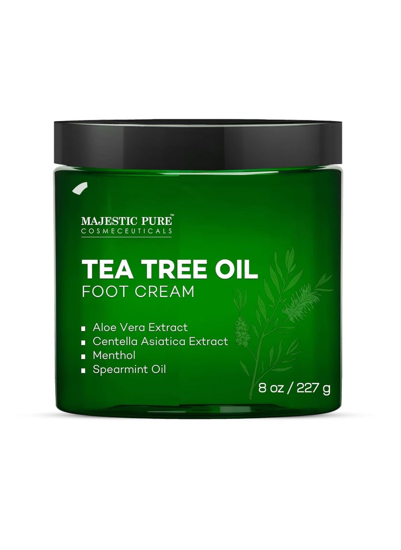 Majestic Pure - MAJESTIC PURE Tea Tree Oil Foot Cream, Warming Cream - Calluses, Dry Cracked Feet, Hands, Heels, Elbow, Nails, and Knees - Softens & Moisturizes Skin - 8 oz - Image 1