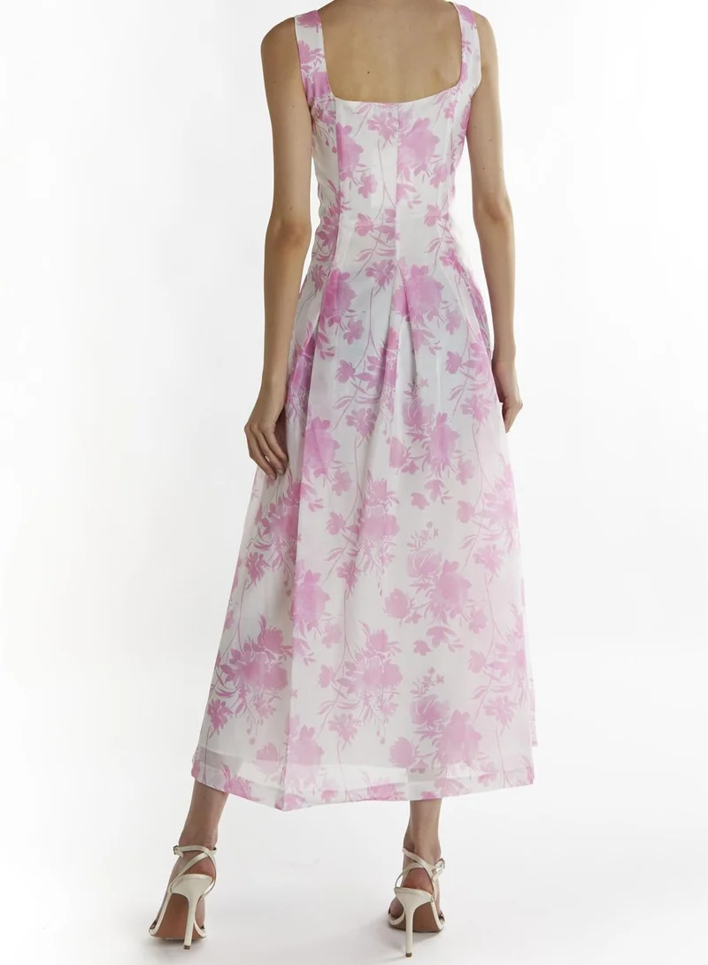 True Decadence Candy-Pink Floral Leanna A-line Midaxi-Dress