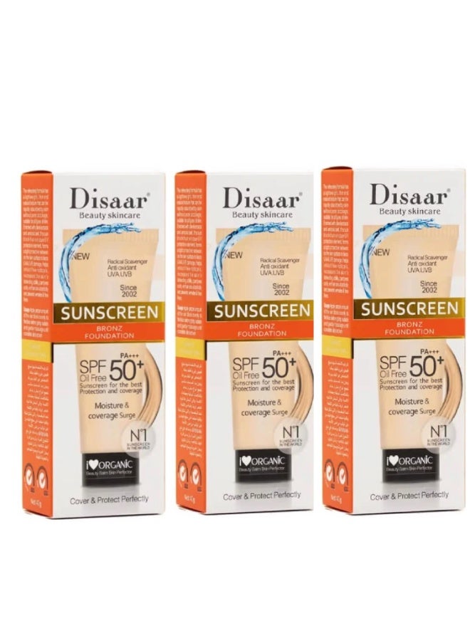 Disaar 3 Pieces of Sunscreen Bronze Foundation SPF 50 - 40g - Image 1