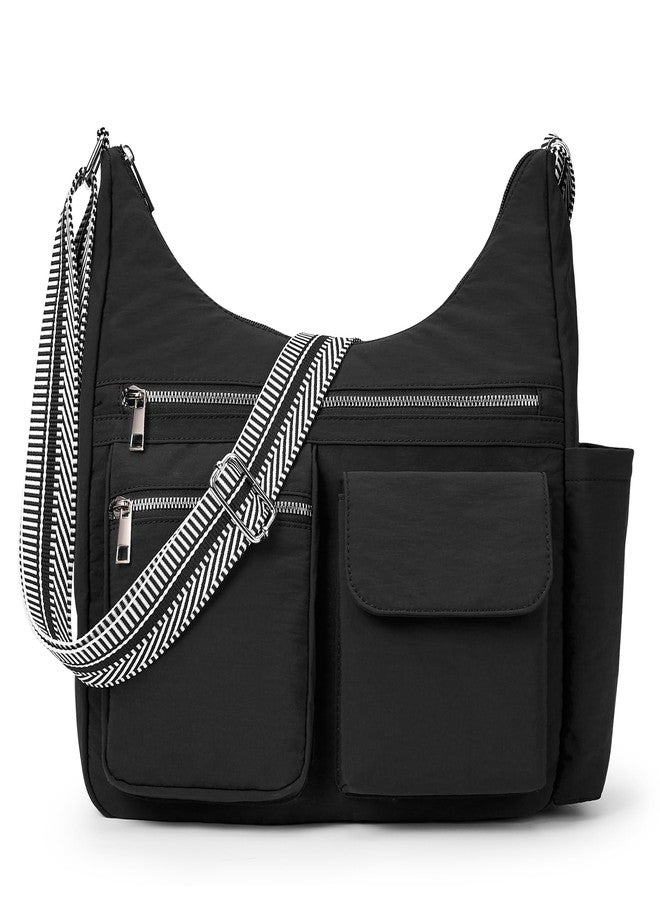 KALIDI FANCY FOREST KALIDI Nylon Crossbody Bags for Women Trendy Cross Body Purse with Multiple Pockets For Ladies Casual Work Travel, Black - Image 1