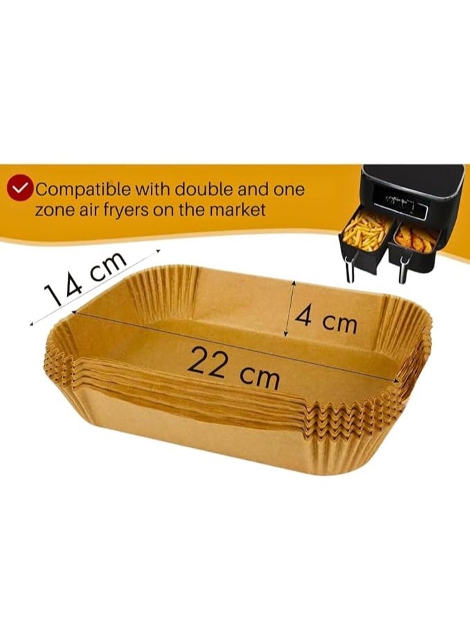 100 قطعة من بطانات المقلاة الهوائية 22 سم × 14 سم، ورق برشمان مستطيل للاستعمال مرة واحدة متوافق مع المقلاة الهوائية ببابين، اوراق خبز مقاومة للماء والزيوت مقاومة للحرارة، ملحقات الطبخ - Image 2