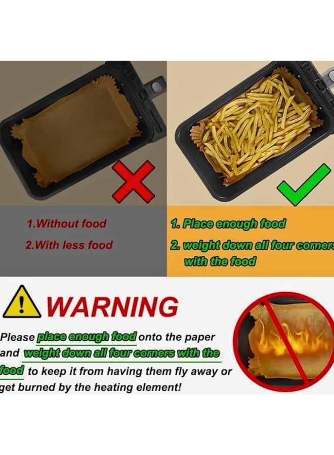 100 قطعة من بطانات المقلاة الهوائية 22 سم × 14 سم، ورق برشمان مستطيل للاستعمال مرة واحدة متوافق مع المقلاة الهوائية ببابين، اوراق خبز مقاومة للماء والزيوت مقاومة للحرارة، ملحقات الطبخ - Image 5
