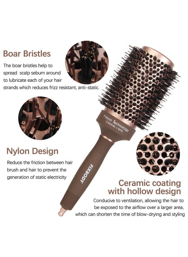 FIXBODY FIXBODY Hair Brush, Round Brush for Blow Drying, Curling, Styling, Nano Thermal Ceramic & Ionic Tech, Boar Bristle, 3.3 inch, 2 inch Barrel, for Women, Volume & Shine, Brown, Hair Brush for Thick Hair  - Image 3