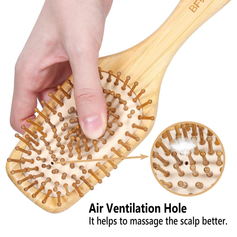 BFWood Bamboo Hair Brush with Paddle, Rounded Wood Bristles for Detangling and Gently Massaging Scalp by BFWood, Reduces Frizz and Static - Image 4
