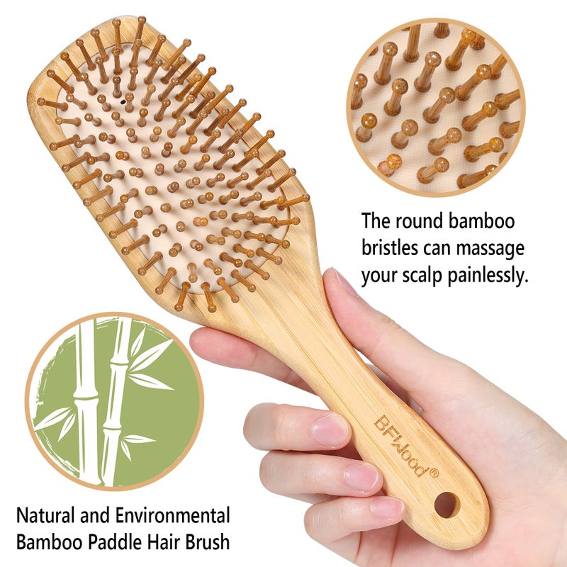 BFWood Bamboo Hair Brush with Paddle, Rounded Wood Bristles for Detangling and Gently Massaging Scalp by BFWood, Reduces Frizz and Static - Image 2
