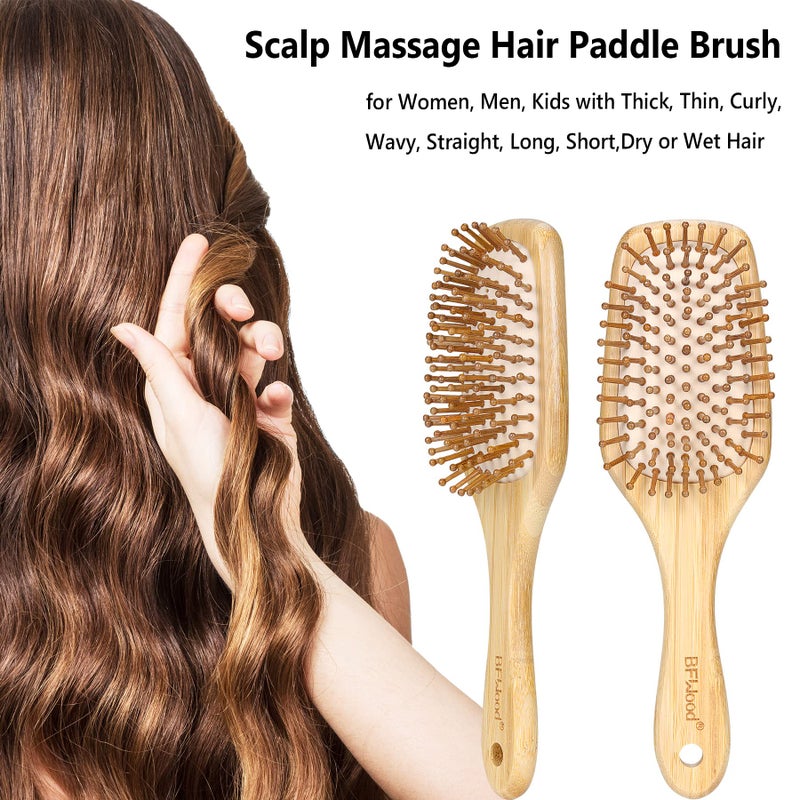 BFWood Bamboo Hair Brush with Paddle, Rounded Wood Bristles for Detangling and Gently Massaging Scalp by BFWood, Reduces Frizz and Static - Image 5