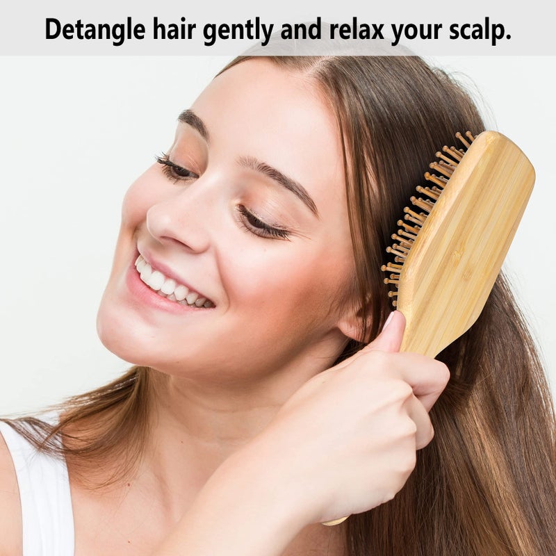 BFWood Bamboo Hair Brush with Paddle, Rounded Wood Bristles for Detangling and Gently Massaging Scalp by BFWood, Reduces Frizz and Static - Image 3