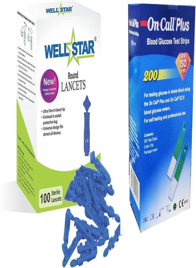 WELLSTAR إبر قياس السكر الدائرية من ويلستار (100) مع شرائط اختبار أونكول بلس 200 إبر قياس السكر (100) - Image 1