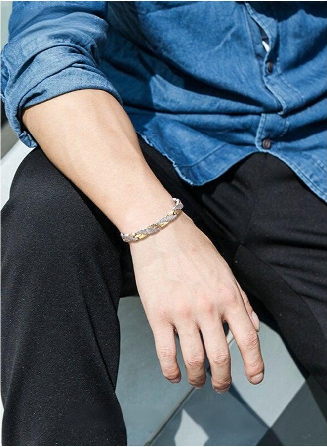 Chic Magnetic Dragon Textured Bracelet Fashionable Geometric Detachable Cuff Bangle Multicolor Casual Wrist Jewelry Gift for Men Father Brother Gold/Silver - Image 5