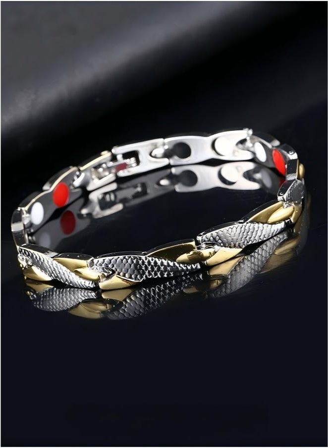 Chic Magnetic Dragon Textured Bracelet Fashionable Geometric Detachable Cuff Bangle Multicolor Casual Wrist Jewelry Gift for Men Father Brother Gold/Silver - Image 3