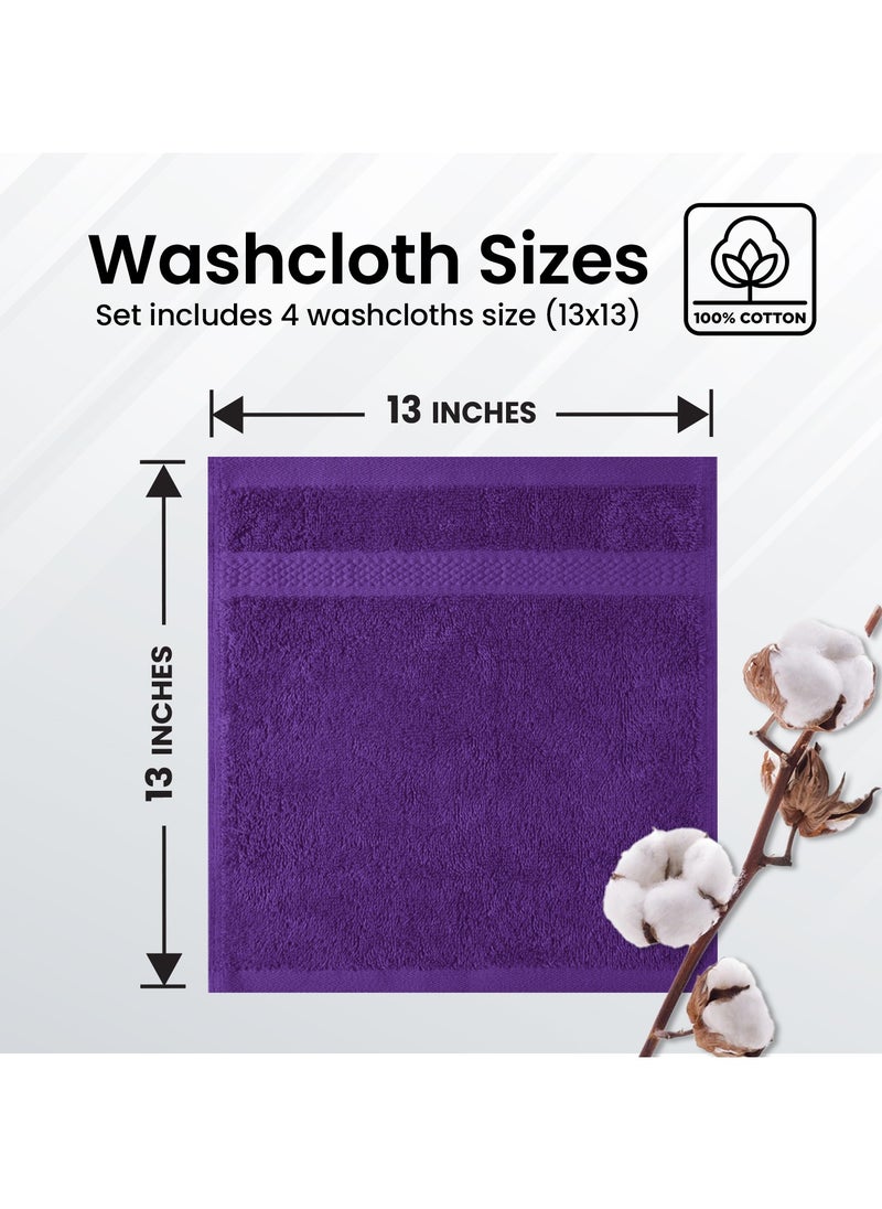 Infinitee Xclusives - Infinitee Xclusives Premium Purple Washcloths Set – Pack of 4, 13 x 13 Inches (33 x 33cm) 100% Cotton Wash Cloths for Your Body and Face Towels, Kitchen Dish Towels and Rags, Baby Washcloth - Image 1