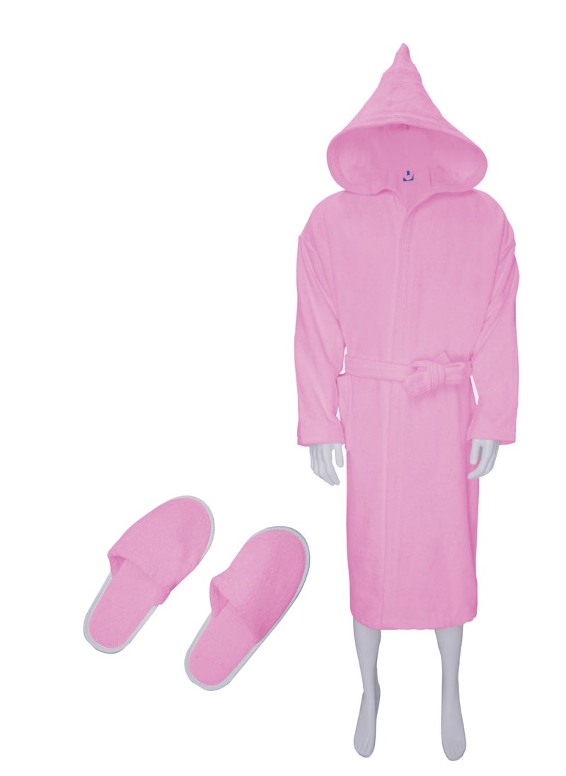 Banotex - Soft cotton unisex bathrobe with a pocket and a waist belt with a distinctive slipper in an elegant design, multi-size, pink - Image 1