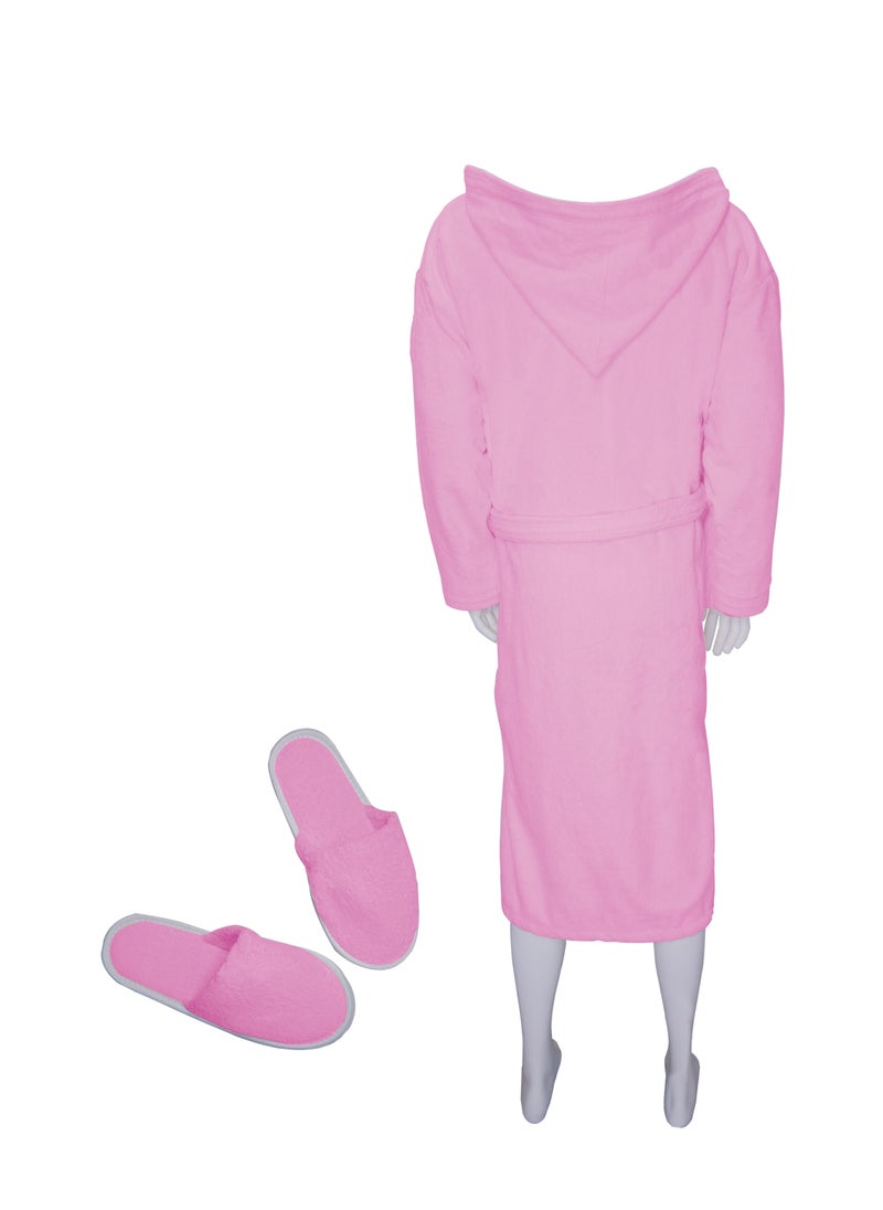 Banotex - Soft cotton unisex bathrobe with a pocket and a waist belt with a distinctive slipper in an elegant design, multi-size, pink - Image 1